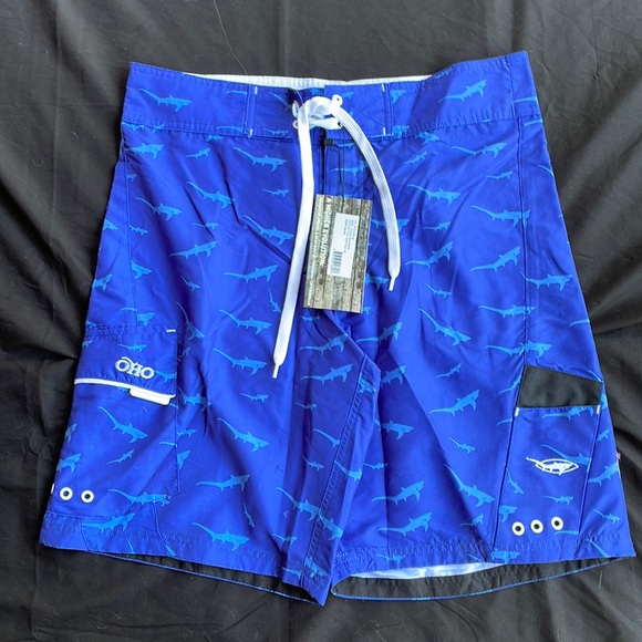 OHO Old Harbor Outfitters Schoolie Board Shorts in Bright Blue Size 34 NWT - Picture 1 of 8